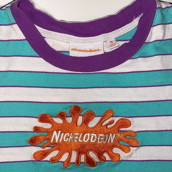 Nickelodeon | Embroidered Striped Logo Short Sleeve T-Shirt Slime‎ Logo - Picture 2 of 3